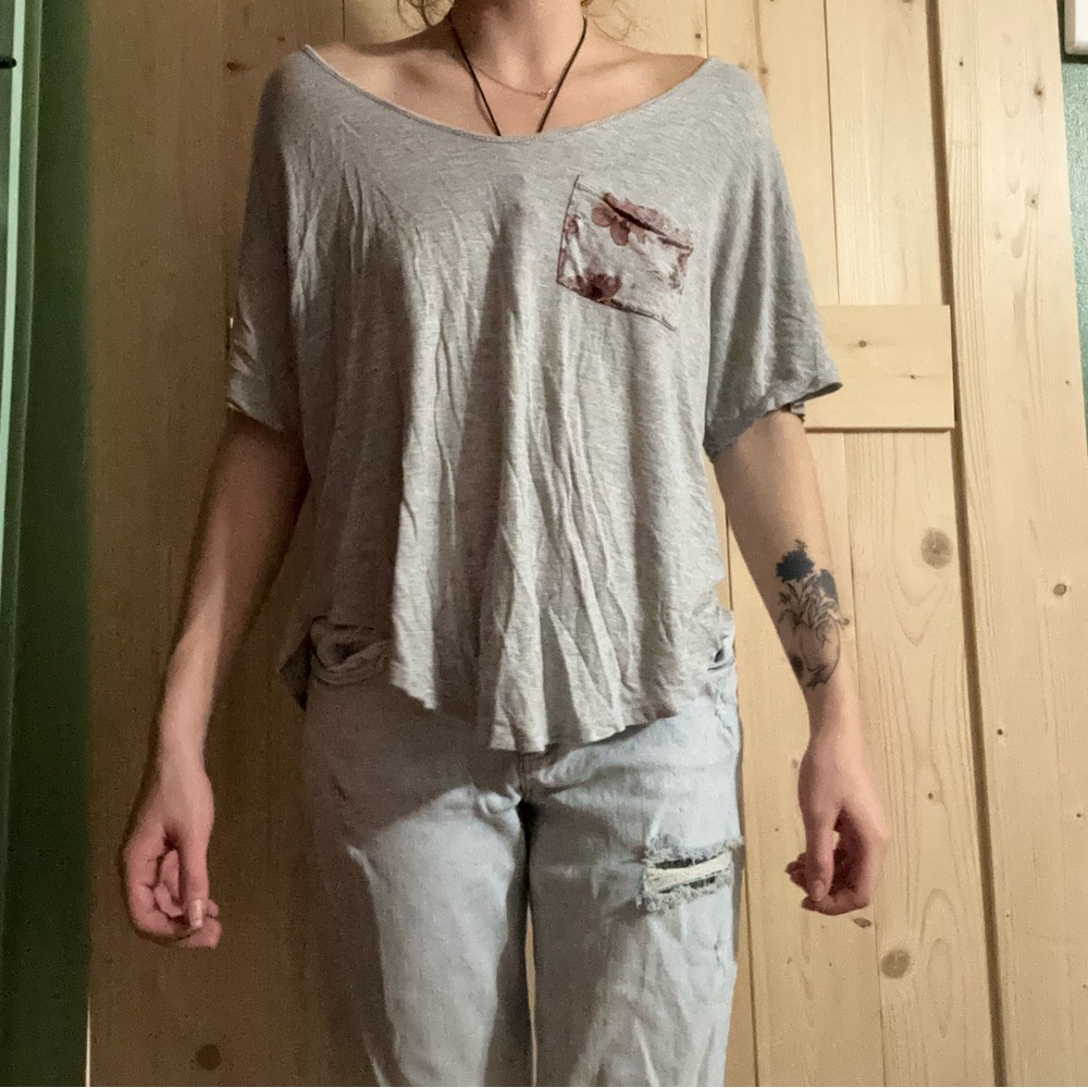 Grey Shirt Floral pocket